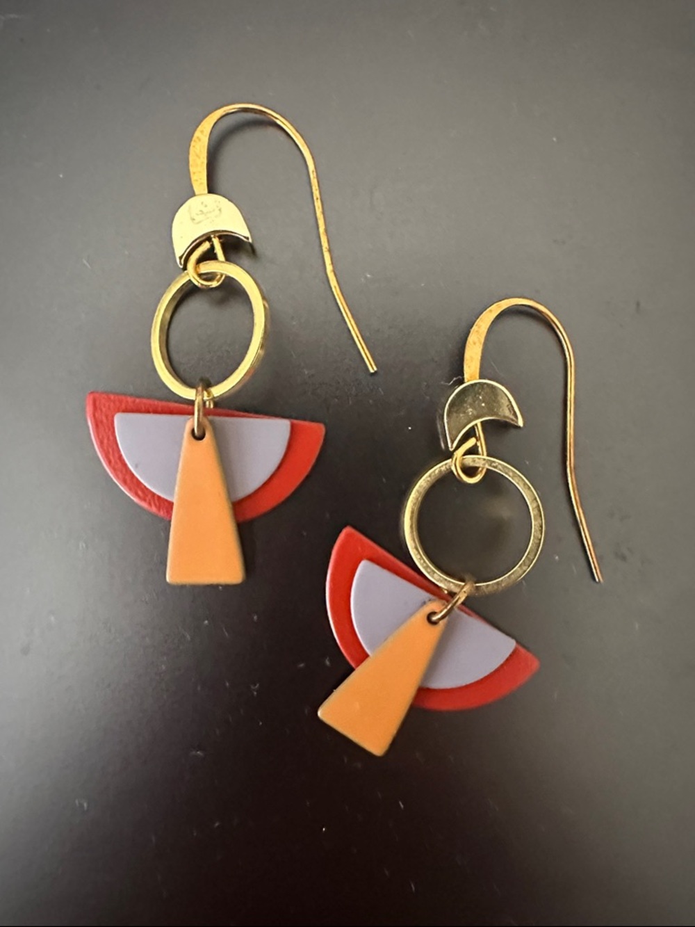 Geometric Drop Earrings with Red, Lavender & Orange Shapes